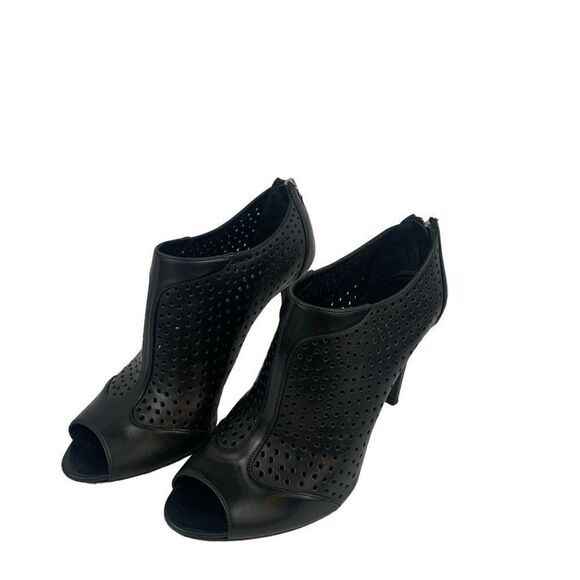 Prada Women's Black Perforated Leather Open Toe Ankle Booties Size 39.5 - Picture 1 of 6